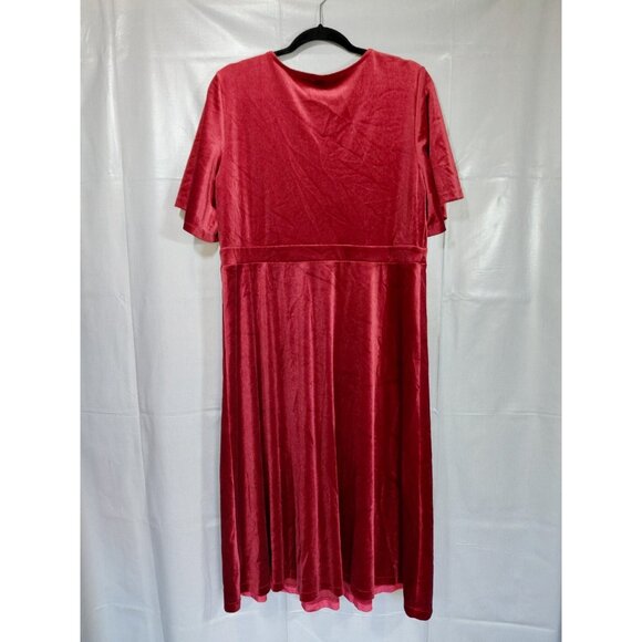 Old Navy Short Sleeve Velvet Fit & Flare Midi Dress XL Wine Red Holiday - Picture 2 of 13